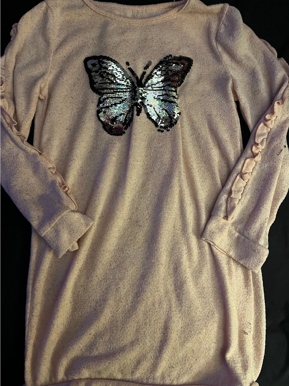 Girls' Pink Sequin Butterfly Long Sleeve Top
